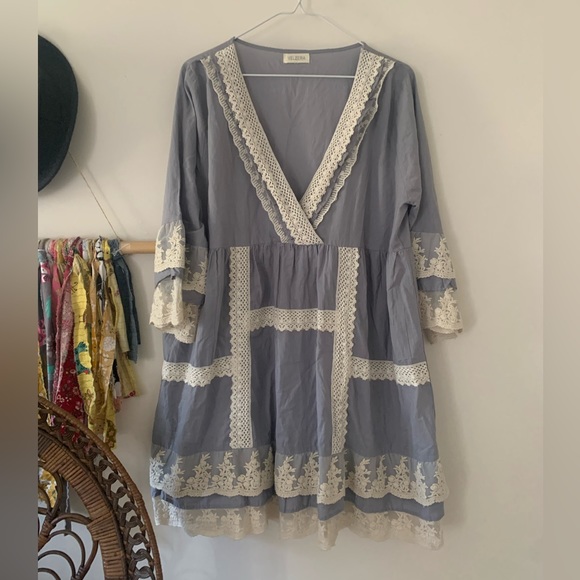 Velzera EUC blue and white lace bohemian dress - Picture 6 of 16